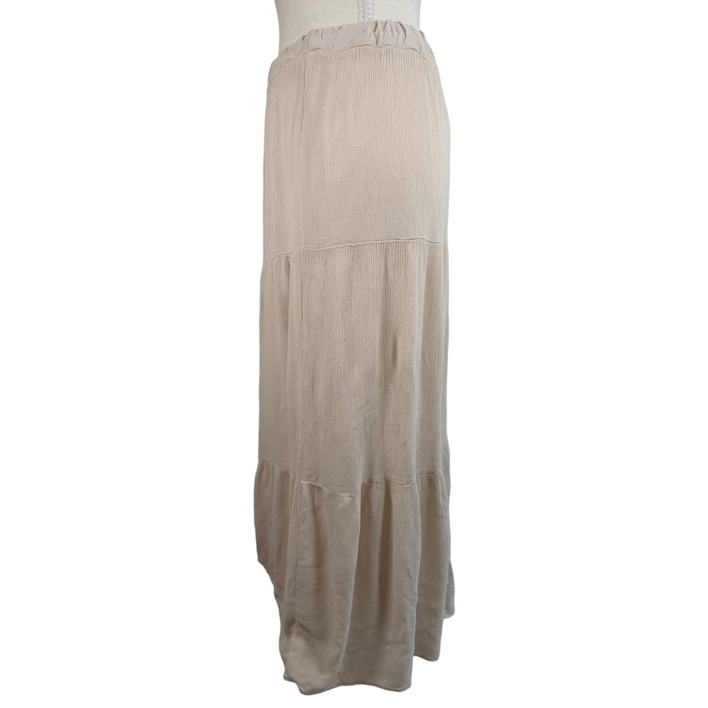 Haute Monde Tiered Maxi Skirt Womens L Cream Gauze Rayon Boho Flowy Lined Resort - Picture 16 of 16